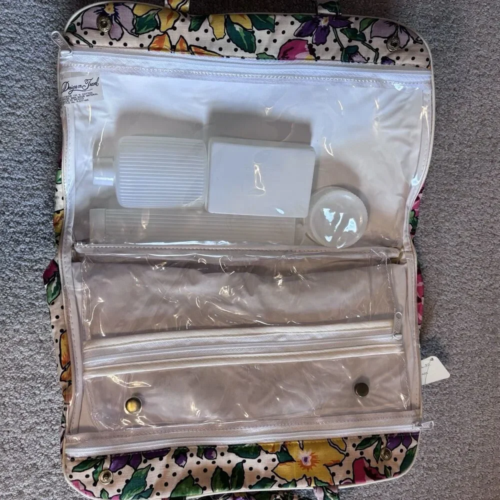 Vintage Oscar De La Renta Floral Polka Dot Toiletry Travel Makeup Bag